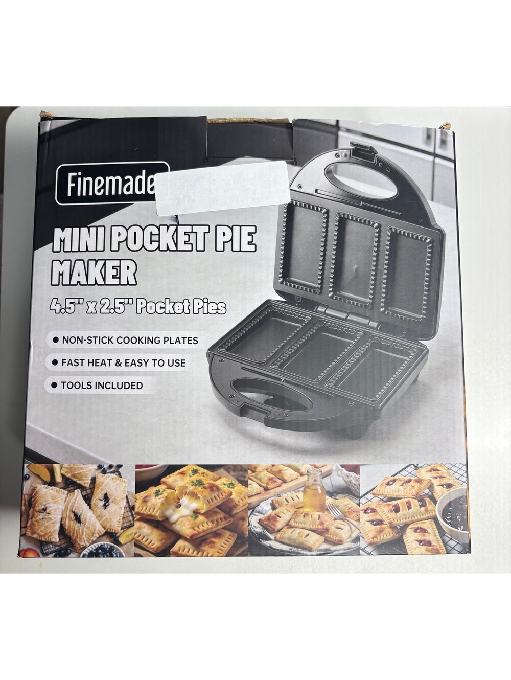 FineMade Mini Pocket Pie Maker Electric Nonstick 3 Pies w/ Crust Cutter NEW